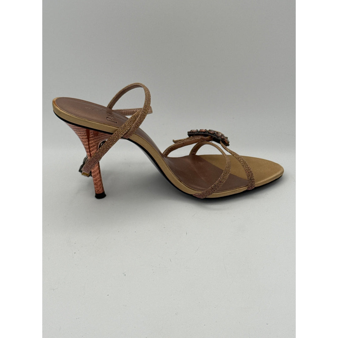 Linea Paolo 7M Womens Rhinestone-Embellished Sandals With Strappy Design & Textured Heels