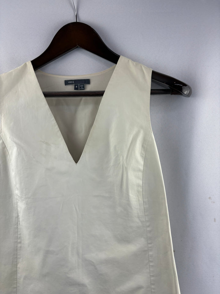 Women’s Vince Size 4 Cream Leather Sleeveless Blouse