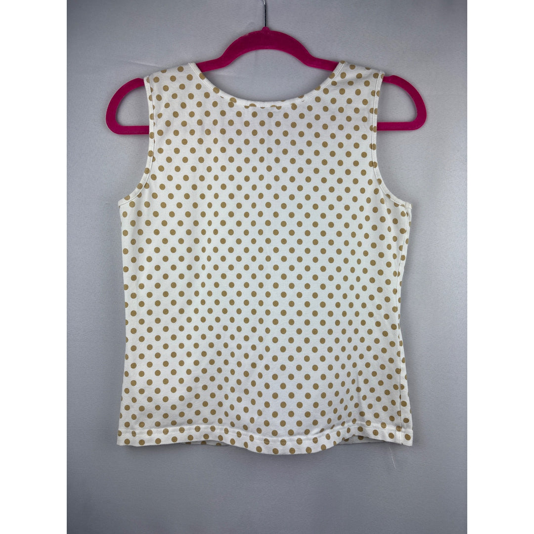 Joan Rivers Womens Polka Dot Sleeveless Top Small White & Beige