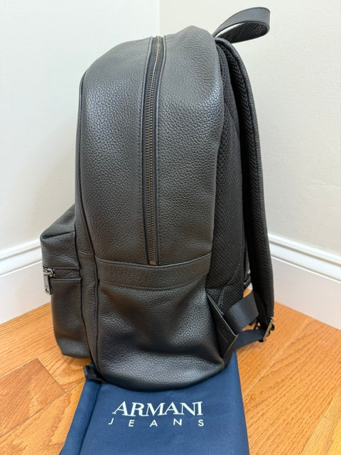 Armani Jeans Black Leather Backpack NWOT