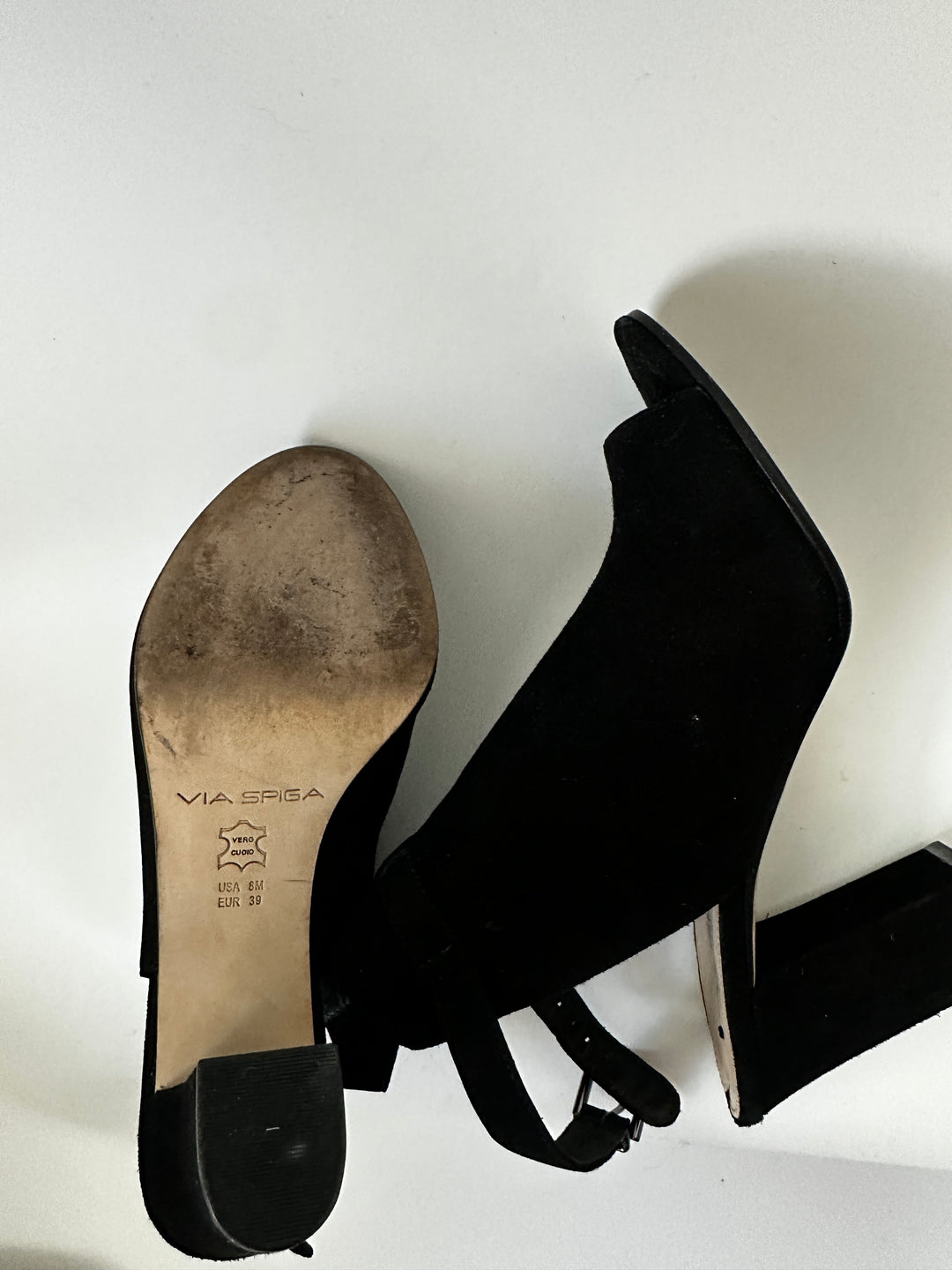 Via Spiga Black Suede Open Toe Ankle Booties Block Heel Size 8