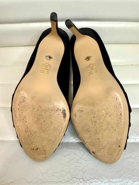 Nina Black Velour Jeweled Peep-Toe Heels Sz7