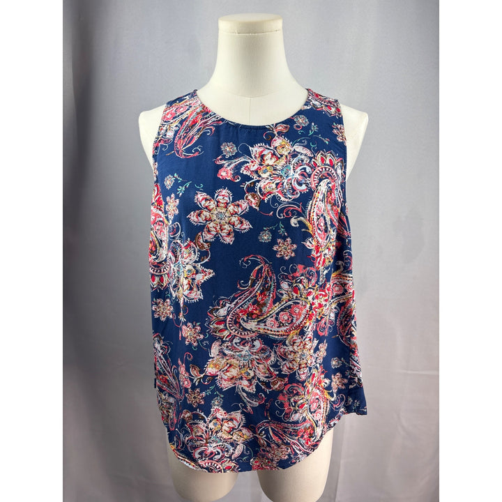 Pale Sky Blue Paisley Sleeveless Top Petite Medium Rayon Made In China
