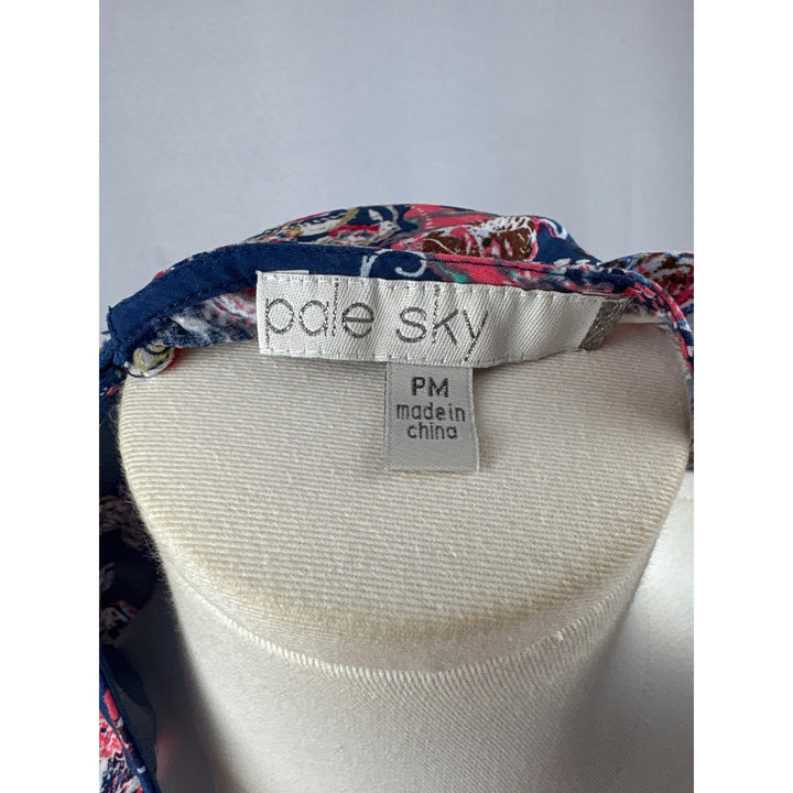 Pale Sky Blue Paisley Sleeveless Top Petite Medium Rayon Made In China