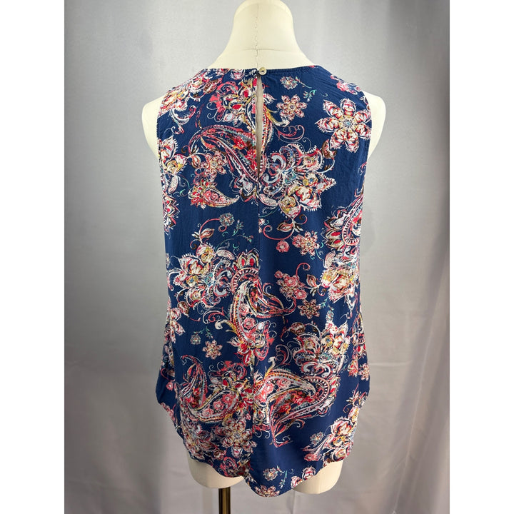 Pale Sky Blue Paisley Sleeveless Top Petite Medium Rayon Made In China