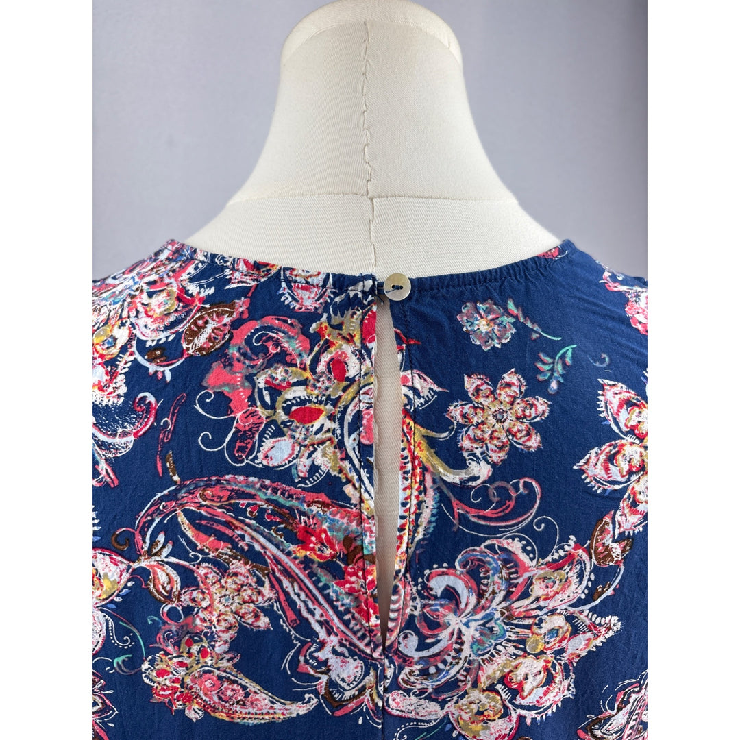 Pale Sky Blue Paisley Sleeveless Top Petite Medium Rayon Made In China