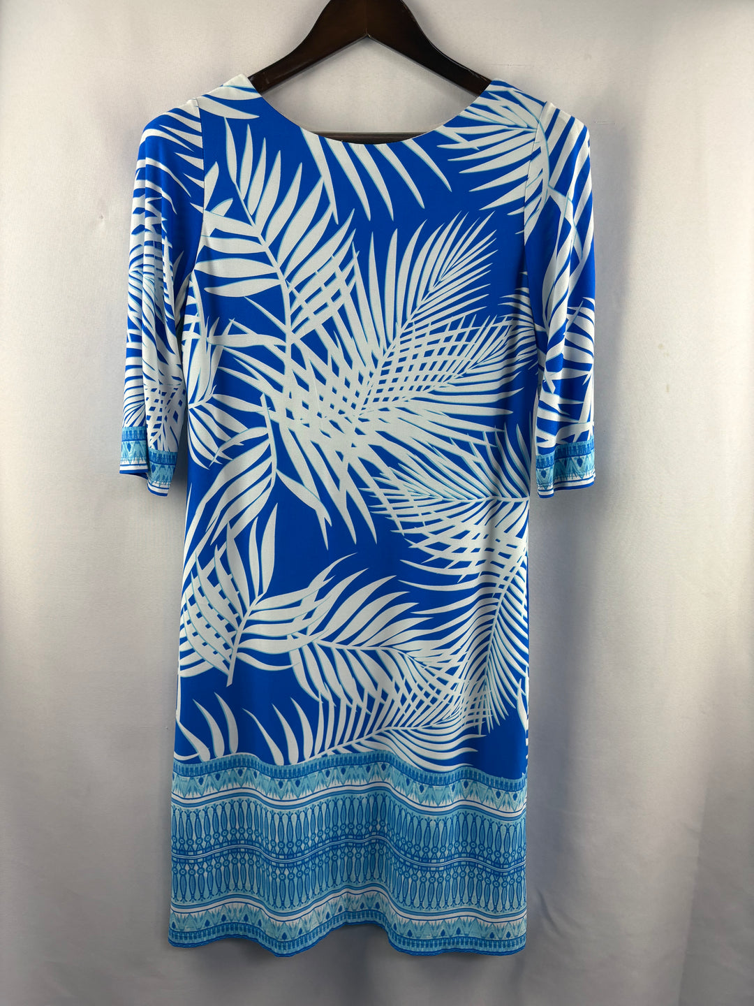 Women’s Studio One Small Blue & White Island Pattern Midid Dress