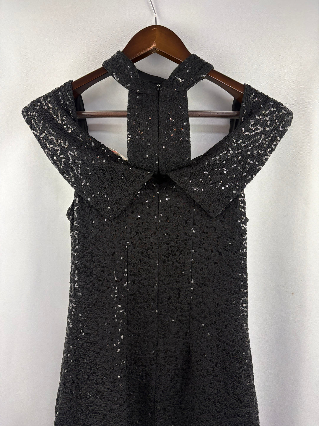 Women’s Luxxel Medium Black Sequin Off the Shoulder Evening Dress