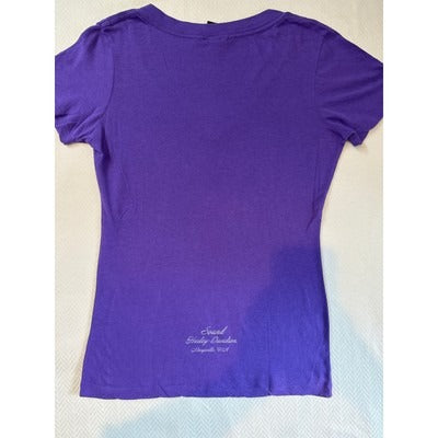 Women’s Harley Davidson purple graphic fitted v-neck T-shirt Sz L