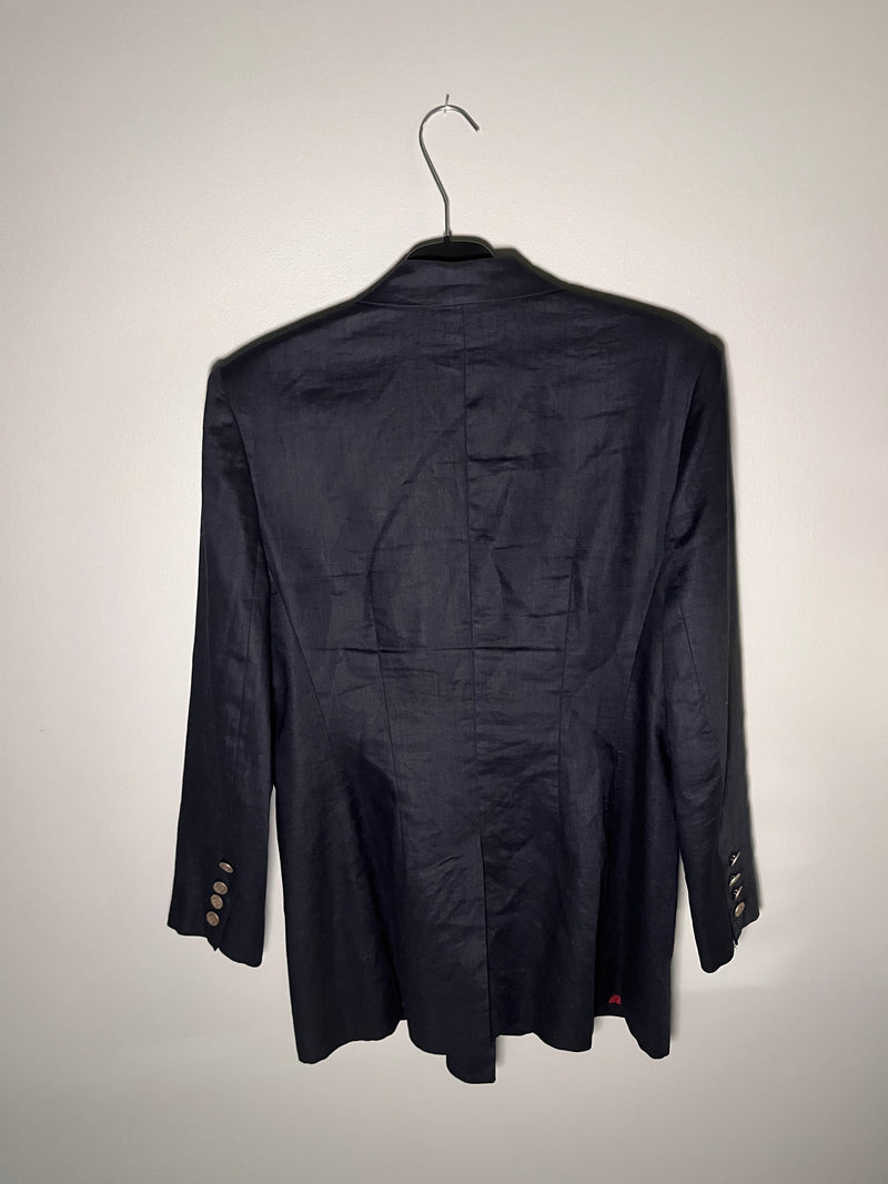 Vintage Women's Navy Blue Double Breasted Linen Blazer Jones New York Size 12P
