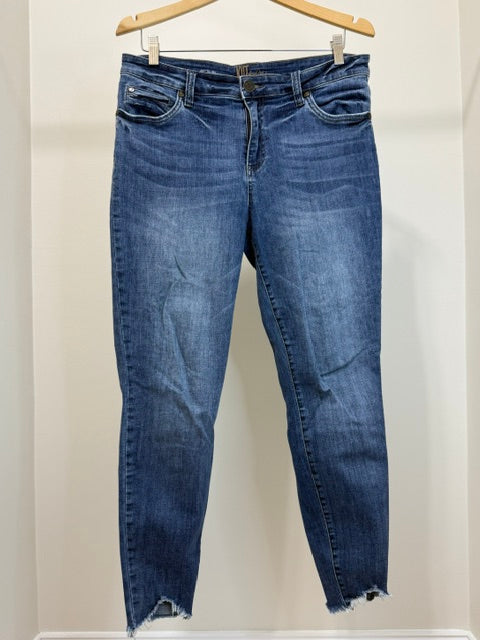 Kut From The Kloth Mid Rise Skinny Jeans Distressed Raw Hem Sz33/14