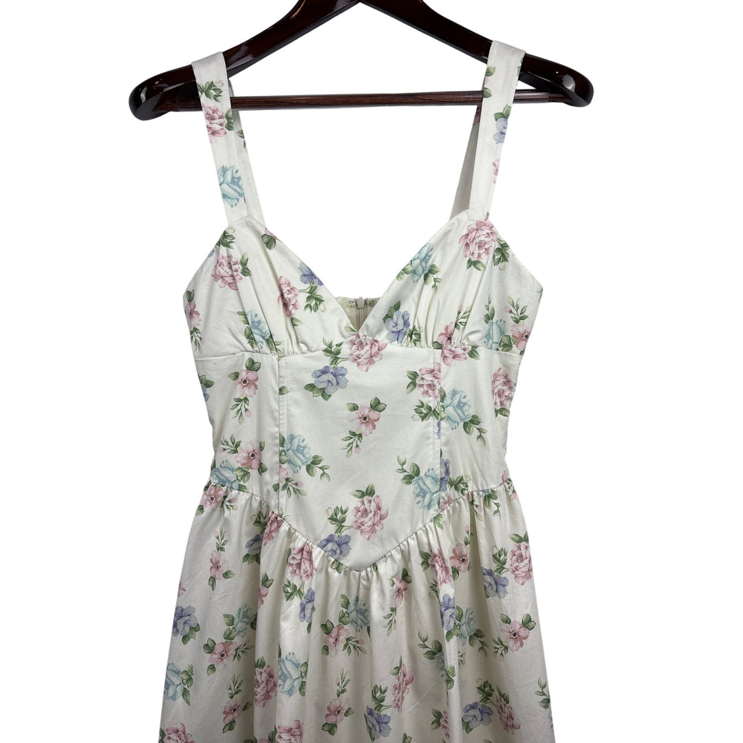 Women’s Princess Polly Size 4 White Tea Dress w/ Pink, Blue, & Purple Florals