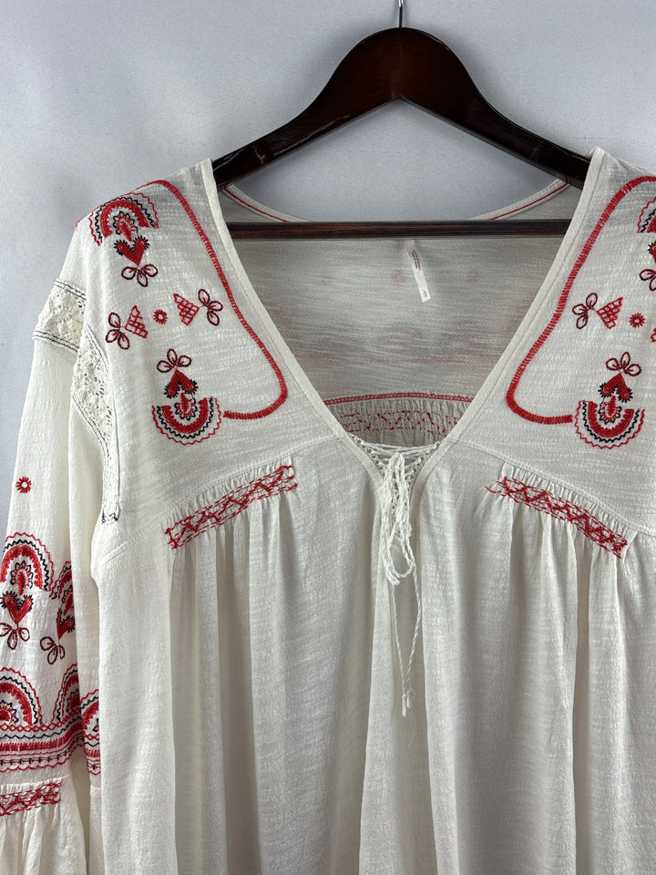 Women’s Free People Large Cream Blouse w/ Orange Embroidery