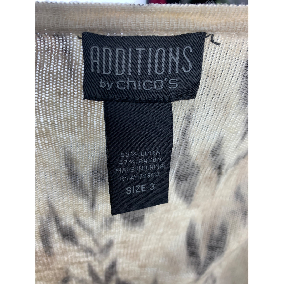 Chicos Additions Linen & Rayon Open-Front Cardigan Size 3 Beige & Black