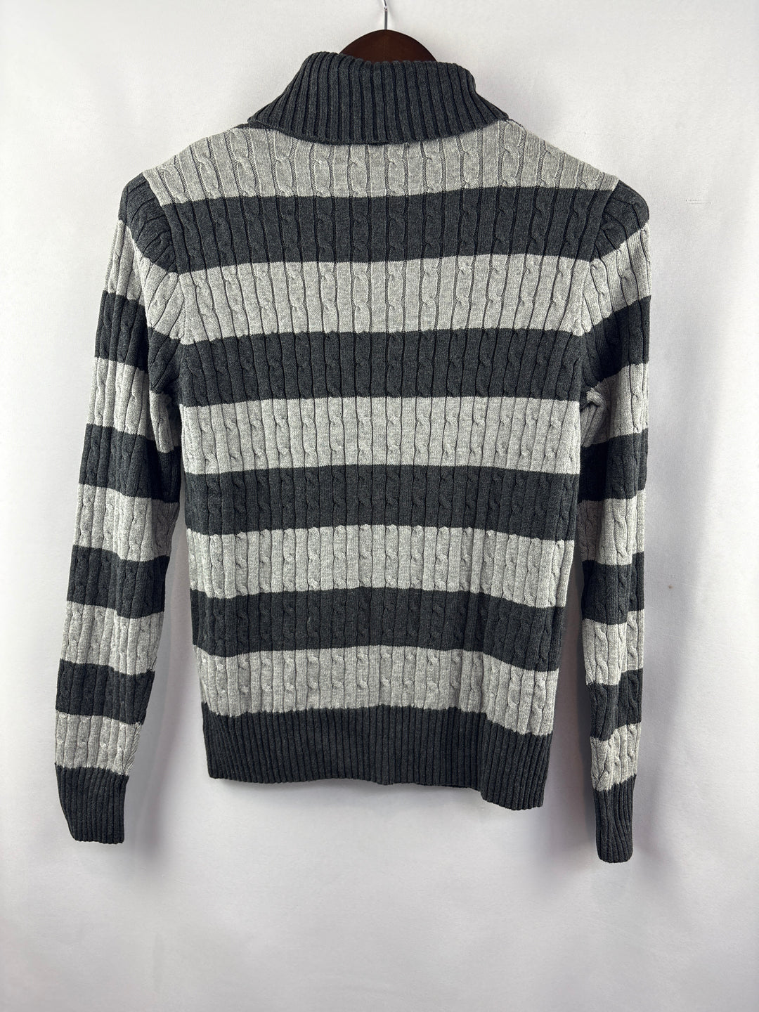 Women’s Jeanne Pierre Medium Charcoal &amp; Heather Gray Stripe Sweater