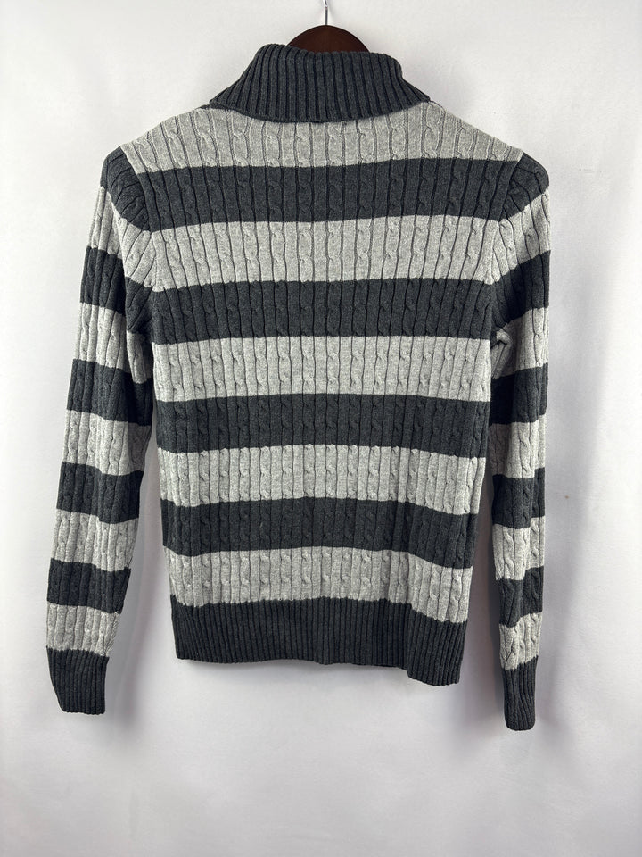 Women’s Jeanne Pierre Medium Charcoal &amp; Heather Gray Stripe Sweater