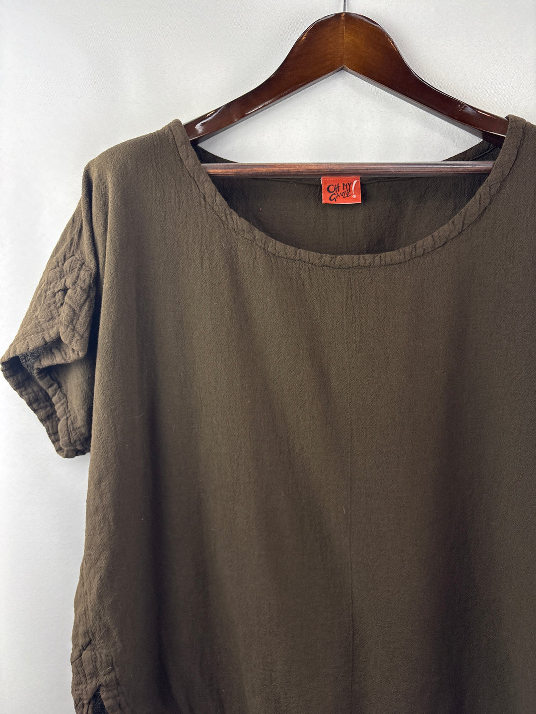 Women’s Oh My Gauze! XL Brown Short Sleeve Blouse