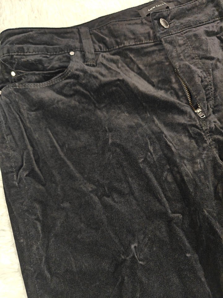 Womens Ann Taylor Velvet Straight Leg Black Pants Size 14T