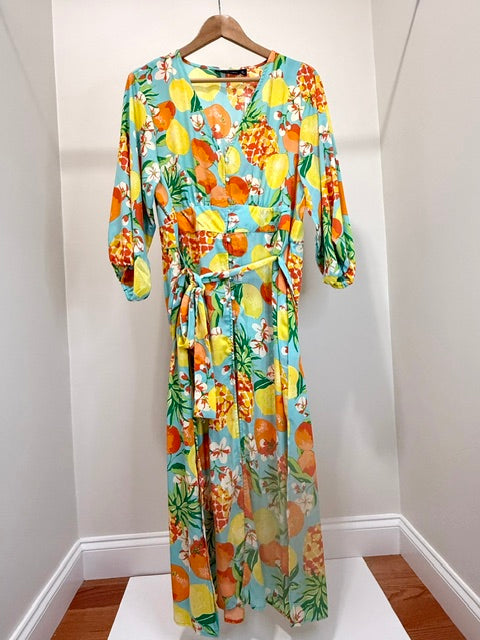 New York &amp; Company Citrus Print Maxi Dress SzXL NWT