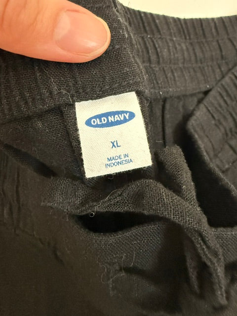 Old Navy Linen Blend Pull On Shorts Black Drawstring XL