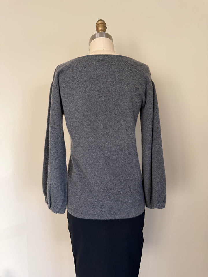 One Girl Who… 100% Cashmere Gray Sweater | Soft Knit Balloon Sleeve Top