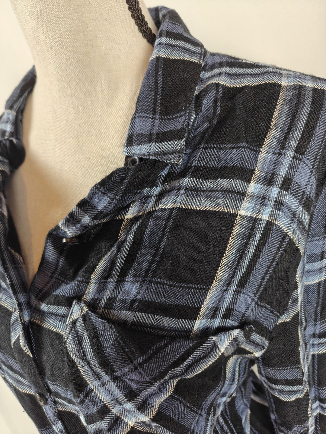 Women’s BeachLunchLounge Plaid Shirt Dress Black Blue Size XS/TP