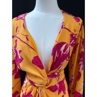 Colayne Casuals Womens Floral Wrap Dress Size S Yellow & Pink