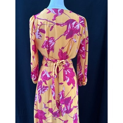 Colayne Casuals Womens Floral Wrap Dress Size S Yellow & Pink