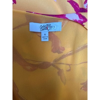 Colayne Casuals Womens Floral Wrap Dress Size S Yellow & Pink