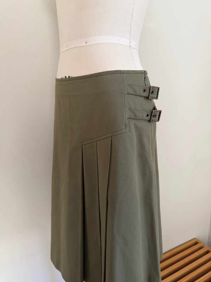 Christian Dior by John Galliano Olive Cotton Pleated Buckle Skirt FR38