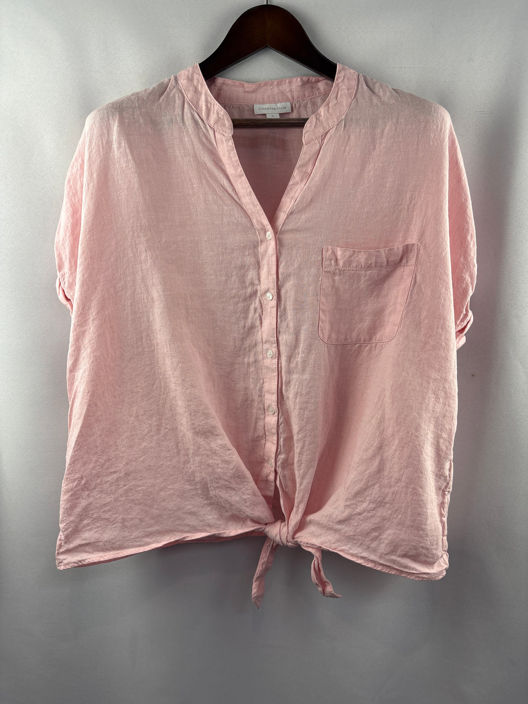 Women’s Charter Club XL Baby Pink Short Sleeve Button Up