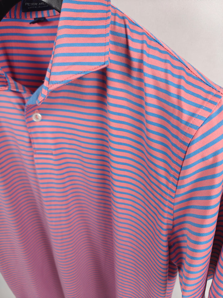 Mens Peter Millar Polo Pink Blue Striped Size L