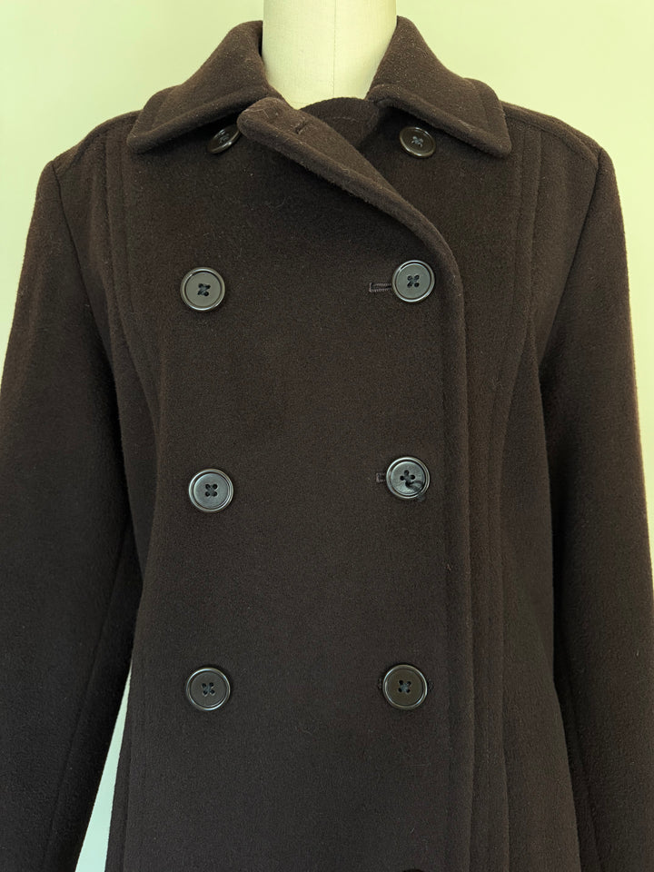 Vintage Calvin Klein 100% Merino Wool Chocolate Brown Double-Breasted Peacoat