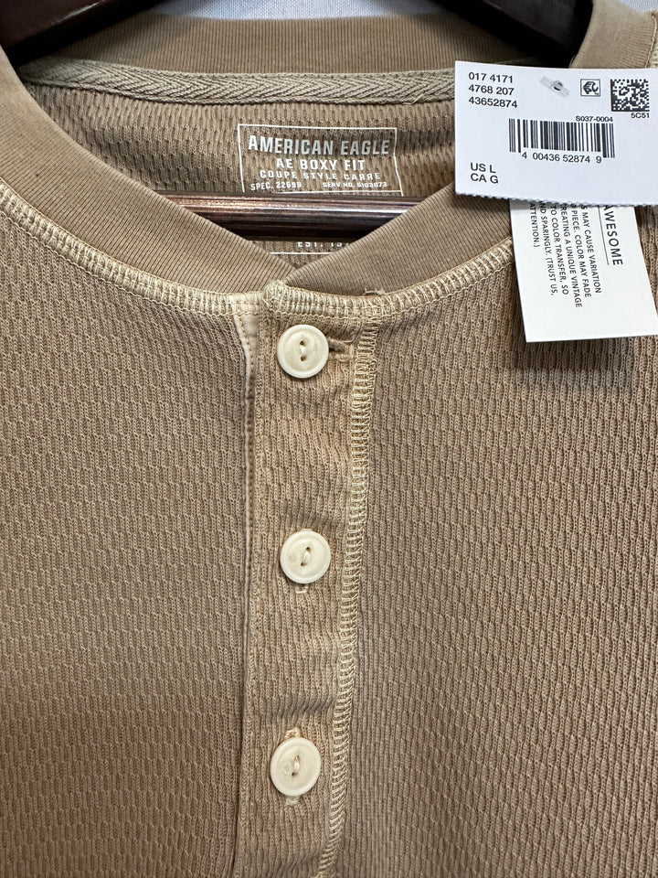 Men’s American Eagle Tan Boxy Fit Waffle Jersey Size L