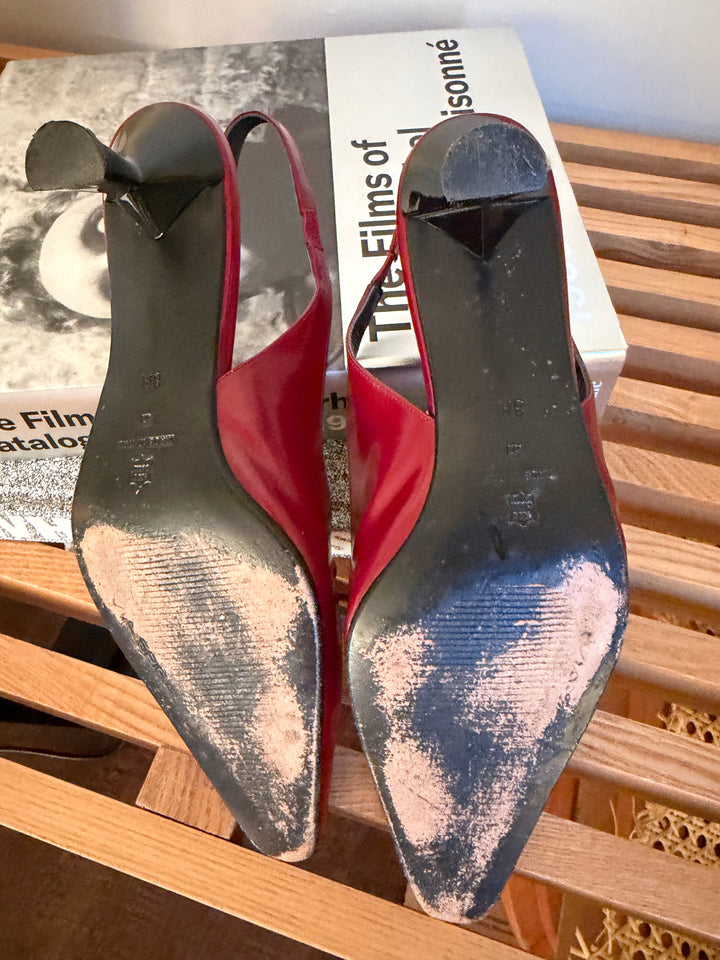 Vintage Via Spiga Red Leather Bow Slingback Heels Size 8