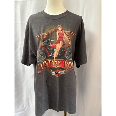 Men’s Harley Davidson Vintage Iron Dark Grey Graphic T-Shirt Sz XL