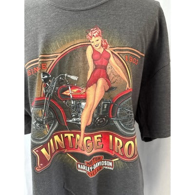 Men’s Harley Davidson Vintage Iron Dark Grey Graphic T-Shirt Sz XL