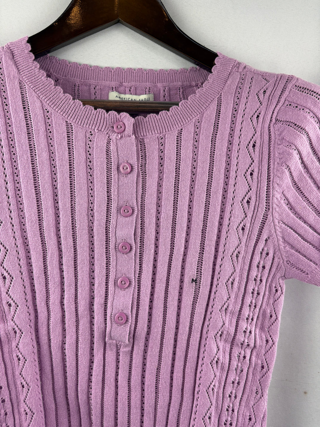 Women’s American Eagle Medium Lilac Knit Short Sleeve 3/4 Button Shirt