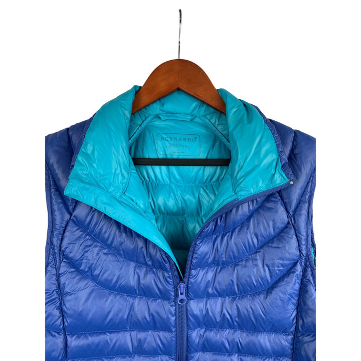 Bernardo Packable Womens Down Puffer Vest Blue Teal Reversible Nylon Lightweight