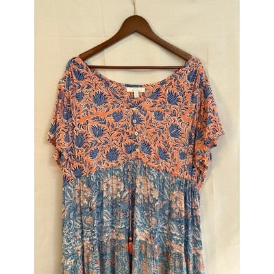 Women’s Sea Bird Size 18 Peach and Blue Maxi Dress