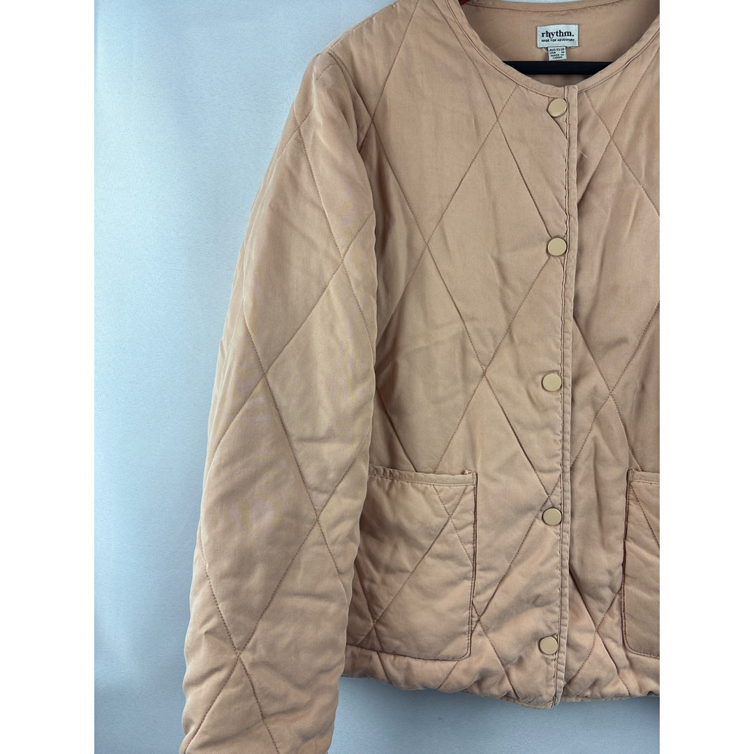 Rhythm Quilted Beige Jacket Medium Button-Up Tencel Womens