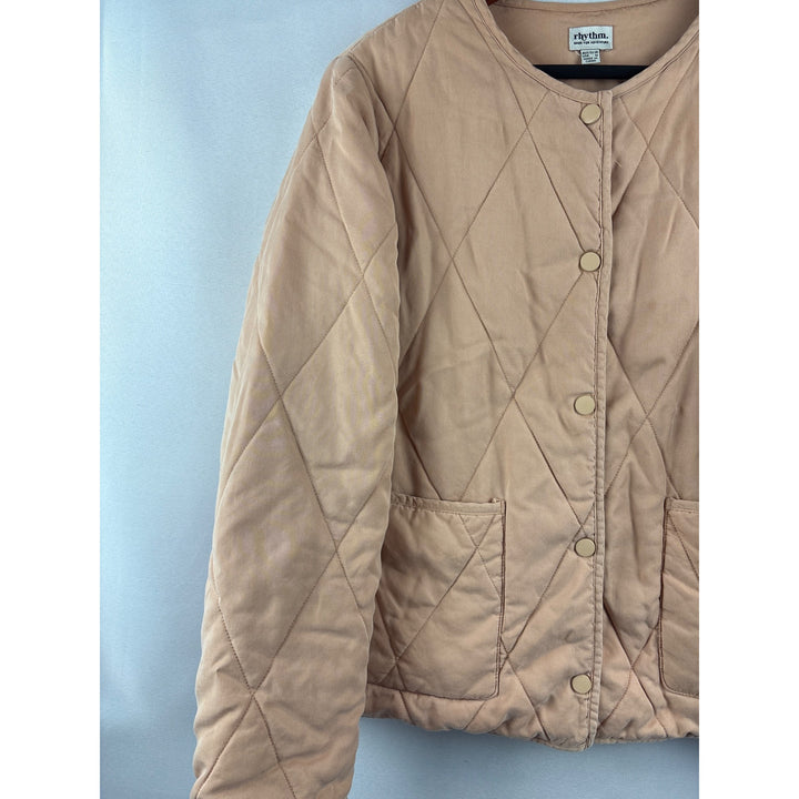 Rhythm Quilted Beige Jacket Medium Button-Up Tencel Womens