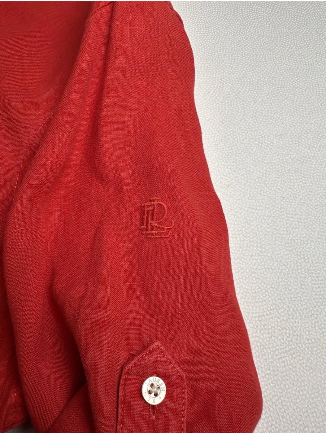 Lauren Ralph Lauren 100% Linen Red Button Up Shirt Womens 2X Roll Tab
