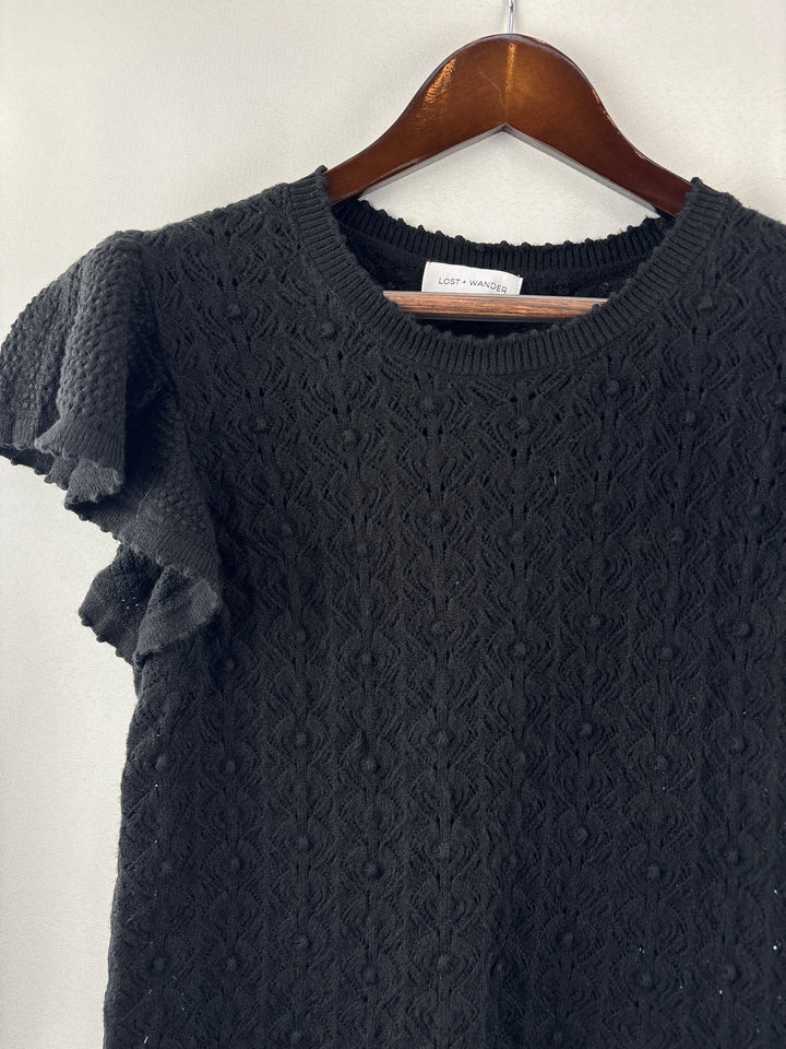 Women’s Lost + Wander Size M/L Black Knit Short Sleeve Blouse