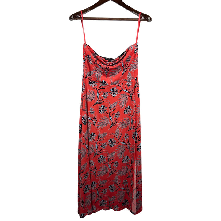 Women’s Banana Republic Medium Orange with Blue Floral Design Midi Sleeveless Dress