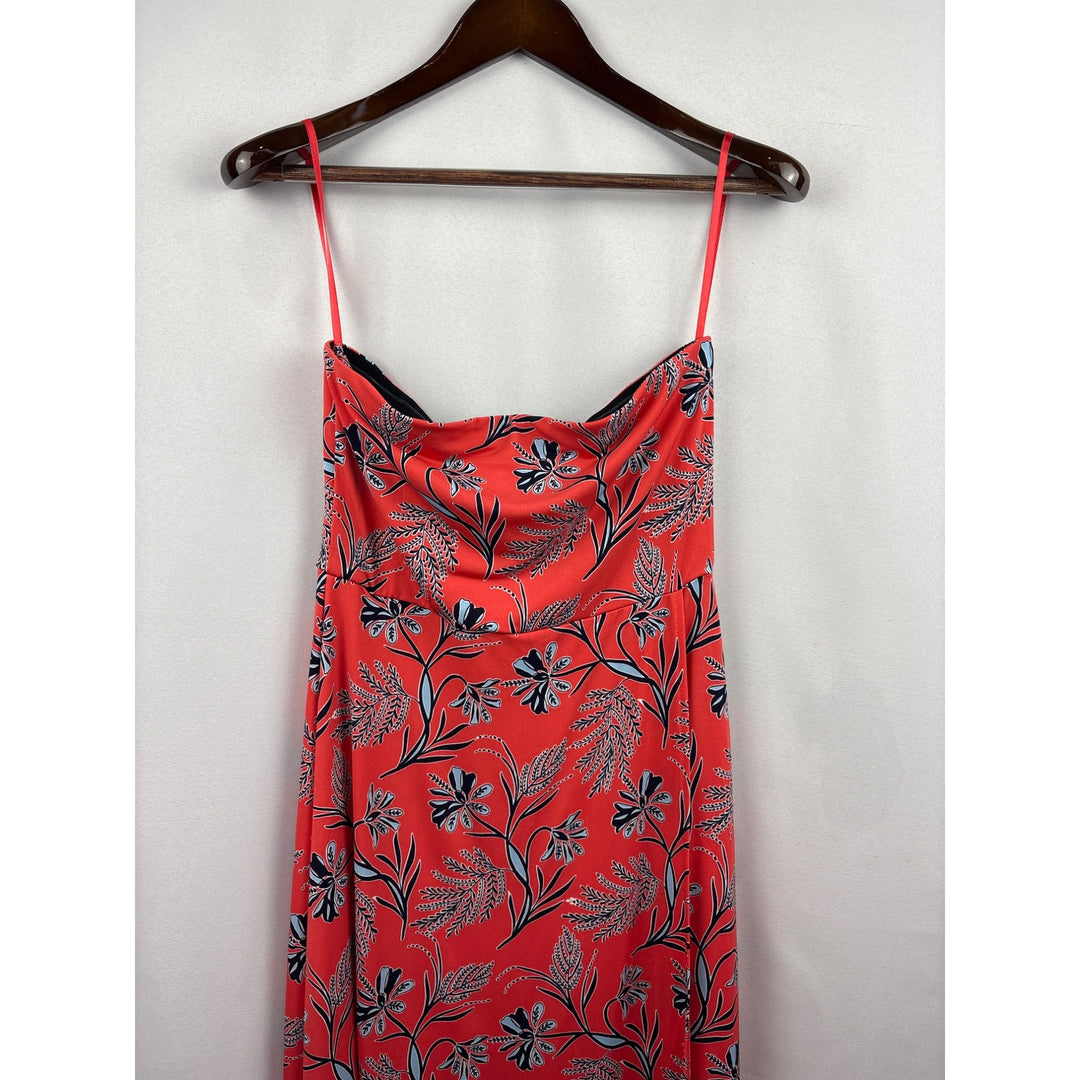 Women’s Banana Republic Medium Orange with Blue Floral Design Midi Sleeveless Dress