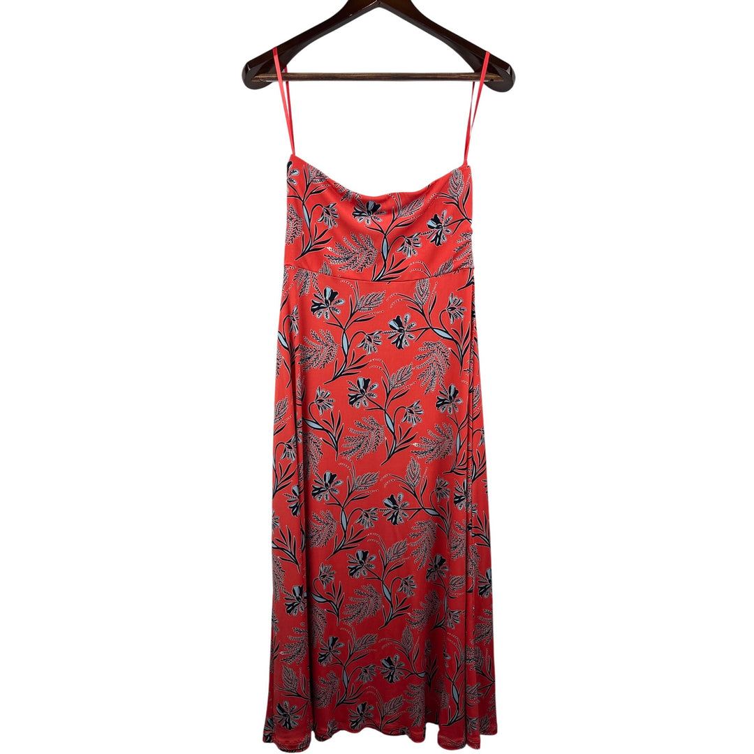 Women’s Banana Republic Medium Orange with Blue Floral Design Midi Sleeveless Dress