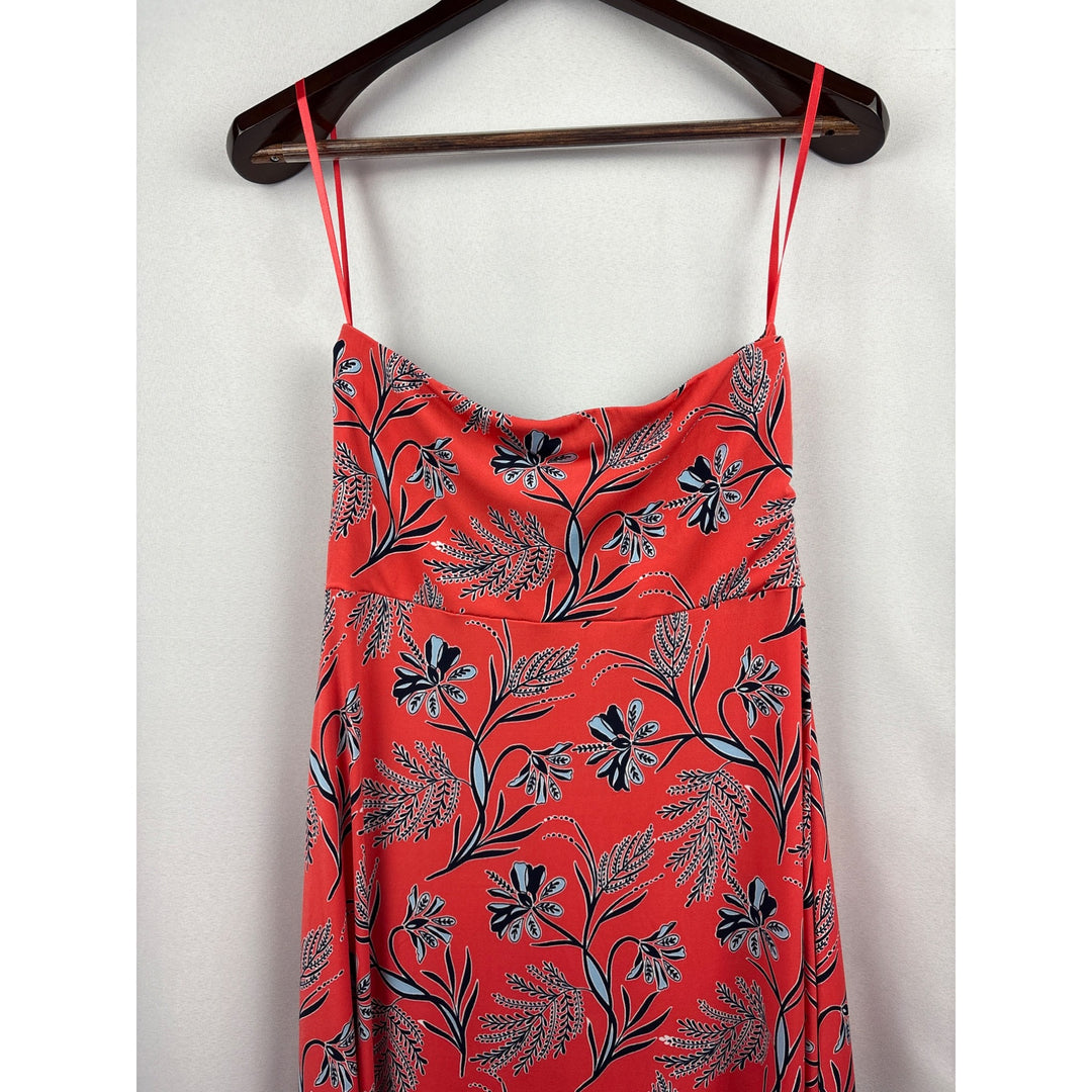 Women’s Banana Republic Medium Orange with Blue Floral Design Midi Sleeveless Dress