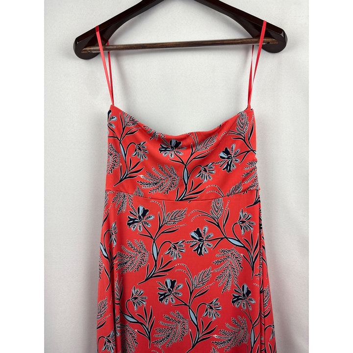 Women’s Banana Republic Medium Orange with Blue Floral Design Midi Sleeveless Dress