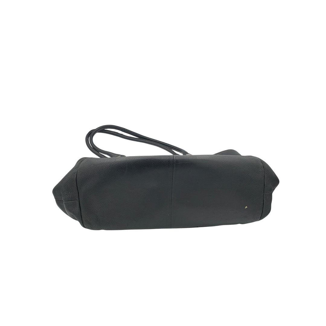 Tignanello Black Leather Tote Bag With Silver Hardware & Zip Pockets